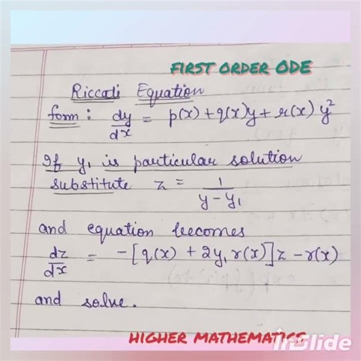 First order ODE: Riccati Equation: general form and solution