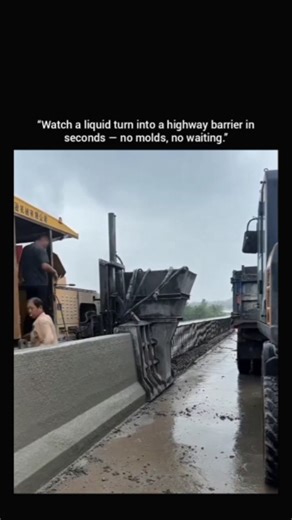 X.treams on Instagram: "Slipform Paving: The “3D Printing” of Concrete Barriers! 🚧🛣️ What looks like magic is actually one of the smartest innovations in civil engineering. Slipform Pavers can build kilometers of roadside crash barriers in a single continuous run — no pauses, no formwork, no wasted time. Traditional construction requires wooden forms, pouring, waiting, and removing… but this machine skips all of that. It carries a steel mold underneath, shaping the concrete instantly as it mov