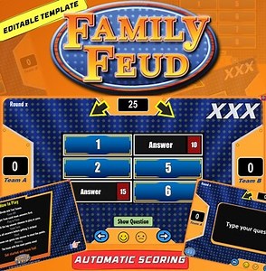 Family Feud PowerPoint Review Game Template | Auto Scoring | Editable Questions
