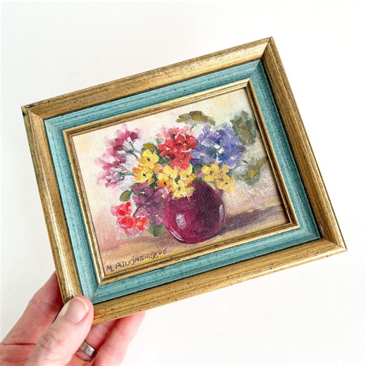 Vintage Floral Painting Still Life. Framed Original Art Mixed Bouquet. - Etsy