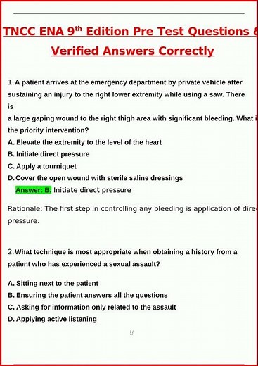 Tncc Ena 9Th Edition Pre Test Latest Actual Questions And Ve video