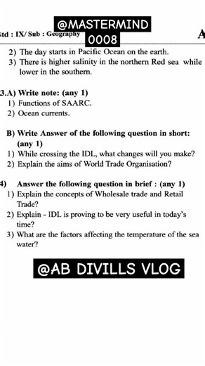 9TH STD UNIT TEST 2 GEOGRAPHY 2026 SET A QUESTION PAPER #viral #viralvideo #viralvideo