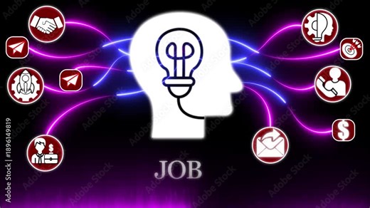 Digital head Job concept bulb Network Connecting employment career education employee employment, executive find goal online, opportunity,