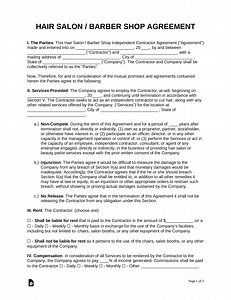 Salon Independent Contractor Agreement Template
