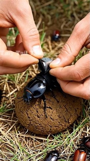 “Riding a Dung Beetle Into Its Secret Tunnel! 🐞🕳️ #animals #groundbeetles #weevils #jewelbeetle