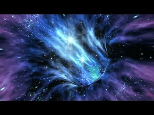 loop animation with wormhole interstellar travel through a blue force field with galaxies and stars