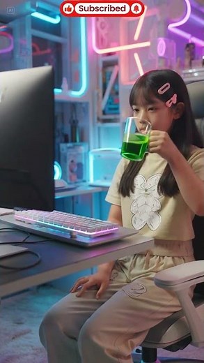 Aesthetic Girl Using Computer & Sipping Green Juice💻🥤|Cozy Productive Vibes#Shorts#cutegirl#cozygirl