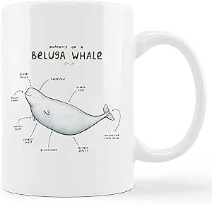 kunlisa Cute Beluga Whale Mug Cup,Anatomy of A Beluga Whale Ceramic Mug-11oz Coffee Milk Tea Mug Cup,Whale Lovers Gifts,Girls Boys Men Students Kids Coworkers Gifts