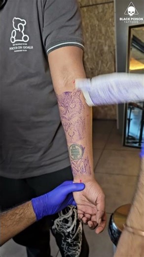 Owl tattoo in process | Realistic forearm tattoo #Shorts #OwlTattoo #OwlTattooDesign #ForearmTattoo