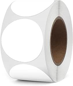 White Circle Thermal Labels Vinyl 1.5 Inch Self-Adhesive Round Stickers Roll Waterproof Printer Decals Name Tag for QR Code DIY Office Address 500 PCS