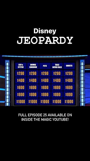 3.9K views · 202 reactions | Disney Jeopardy episode 25 is now available on Inside The Magic’s YouTube! Join the trivia fun and compete with yourself or family and friends! - #insidethemagic #itm #disneyjeopardy #disneytrivia #disneyfun #disneyfan #disney | Inside the Magic | Facebook