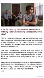 29K views · 16 reactions | AITA  for refusing  to attend therapy sessions with  my sister who  is doing an inpatient psych stay? #confessions #redditpost #relationshipdrama | Storytime Everyday not Football Life | Facebook