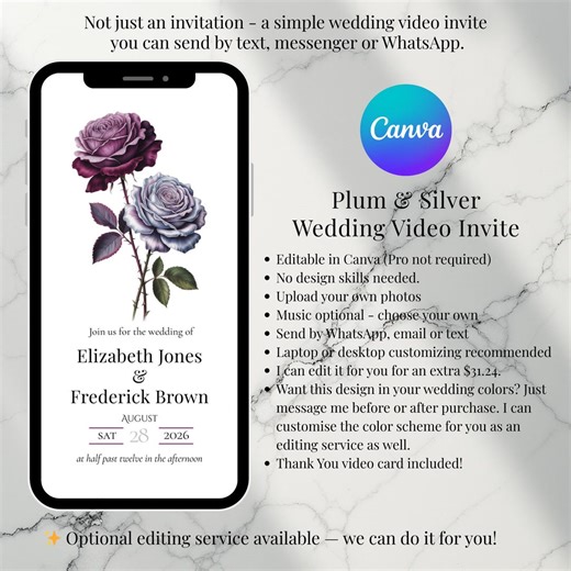 Plum & Silver DIY Wedding Video Invitation - Etsy UK