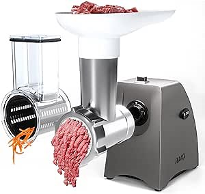 2 in 1 Electric Meat Grinder and Cheese Grater for Home use, Kube Maker, Sausage Maker, Fruit, Vegetable Slicer, Cheese Shredder for Block Cheese, Salad Maker with 12 Attachments