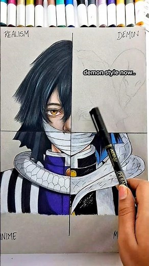 Drawing OBANAI in 4 different styles//#art #drawing #shorts #demonslayer #kny #obanai#infinitycastle
