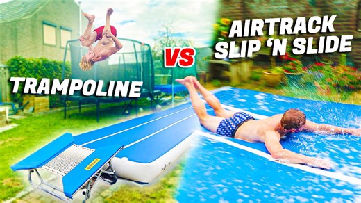 Trampoline vs AirTrack Flip Battle: Slip 'N Slide Challenge