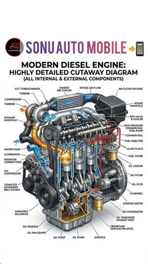 #automobile 📲 Modern diesel engine cutaway diagram CRDI system #auto #electronic #crdi #system
