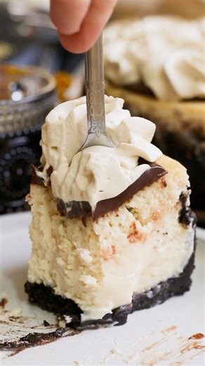 Coffee cheesecake with Oreo crust, coffee ganache and coffee infused whipped cream