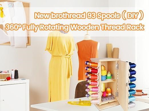 New brothread 84 Spools 360 Fully Rotating Wooden Thread Rack/Thread Holder Organizer