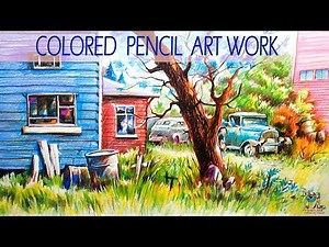 Learn a Landscape Drawing and Shading with Color Pencils | Little Speed Drawing