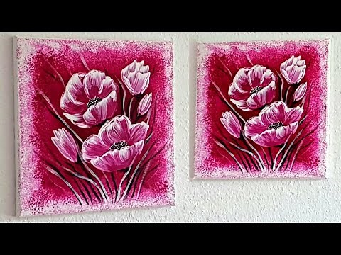Blumen Malen Acryl Rot leicht für Anfänger - Easy Flowers Acrylic Painting Red for Beginners