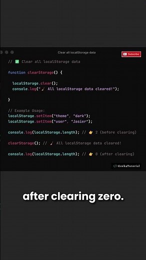 How to Clear All localStorage Data in JavaScript | Quick Tip #shorts #shortsfeed