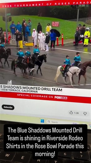 The Blue Shaddows Mounted Drill Team is shining in Riverside Rodeo Shirts in the Rose Bowl Parade this morning! #riversiderodeoshirts @riversiderodeoshirts #drillteam #mounteddrillteam #rosebowlparade #rodeoshirts