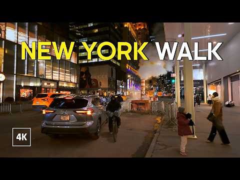Night Walk in NYC Midtown Manhattan | Walking Tour 4K
