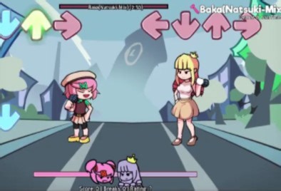 FNF เพลง Baka(NatsukiMix) Natsuki vs Victoria (Bright Public City)