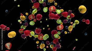 fruit fly on a white background from the center, fruit explosion,Includes matte for compositing over footage or abstract background, mask included, Alpha Matte