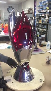 My goodness it's shiny. I think I've created the most potent dust magnet imaginable. This is the League of Legends college "ULoL" championship trophy. It's 24" tall and weighs 25lbs. Chrome courtesy of Artcraft Plating. Design by Thomas Weiser. 3D modeling by Travis Wood. Finishing, moldmaking and casting by yours truly. | Volpin Props