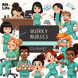 Quirky Nurse Clipart Bundle, Funny Male & Female RN Graphics, Healthcare Professional Pngs, Stressed Nurse, Medical Humor, Diverse Nurse - Etsy
