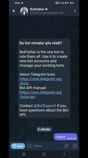 telegram bot yaratish