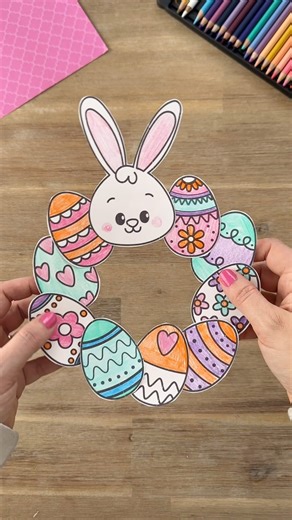 This easy and free printable Easter Bunny wreath is a great last minute Easter craft idea for any kid that loves to color! Want the link? Comment BUNNY below ⬇️ and I’ll send it your way! #easteregghunt #eastercrafts #craftsforkids #craftingwithkids #activitiesforkids #kidscraft #coloring | Katie Wyllie - Made to be a Momma
