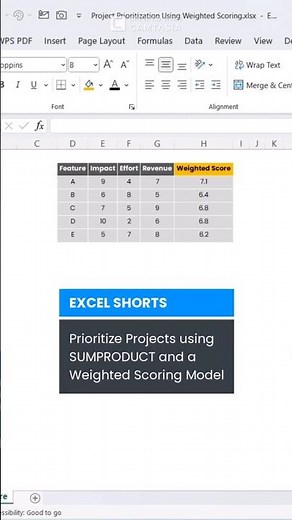 Let Excel Decide What to Build First - Weighted Scoring Tutorial. #ExcelTips #ProjectPrioritization