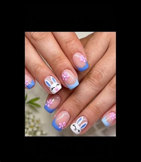 Cute Bunny Nail Art Design 🐰💙 | Spring French Tips Nail Tutorial | Easy Easter Nails #Shorts