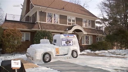 New Jersey man builds ice cream truck out of snow for charity