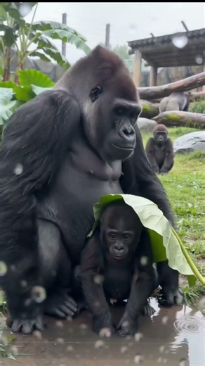 Baby Gorilla Cries in the Rain… Mama's Instinct Is Incredible 🦍❤️ #shorts