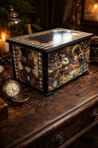 Alice in Wonderland Cheshire Cat Jewelry Box Hand Painted Fantasy Storage Cabinet Mad Hatter Clock Art Unique Gift Whimsical Decor Large - Etsy