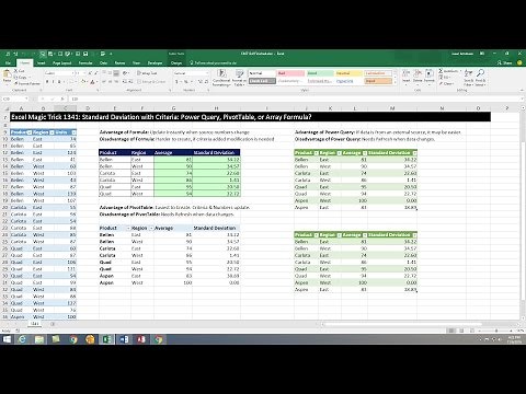 Excel Magic Trick 1341: Standard Deviation with Criteria: Power Query, PivotTable, or Array Formula?