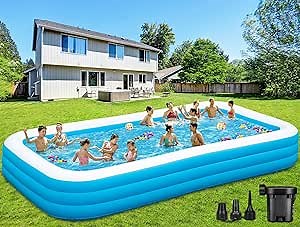 Extra Large Inflatable Pool for Adults, 180"x76"x22" Oversized Thickened Swimming Pool with Air Pump, Full Size Family Big Blow Up Pools for Backyard Garden Lawn Indoor Outdoor Summer Water Party