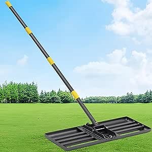 Lawn Leveling Rake - Heavy Duty 30" x 10" Lawn Leveler,Anti-Flip Edge, Adjustable 6FT Handle, Folding Plate for Yard, Soil, Sand, Topsoil,Gravel - Garden Ground Top Dressing,Landscaping tool