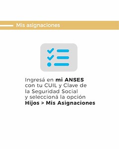 Consultá de forma fácil y segura tus asignaciones 👉 Ingresá en mi ANSES con tu CUIL y Clave de la Seguridad Social para conocer el detalle de cobro de tus asignaciones. ✅ Recordá que podés consultar sobre Asignación Familiar y Universal por Hijo y por Hijo con Discapacidad, Ayuda Escolar Anual y Complemento Leche del Plan 1000 días. 🔗 Más información en anses.gob.ar | ANSES