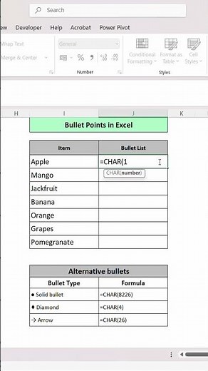 Create Bullet Points in Excel in 5 Seconds! CHAR Formula Trick