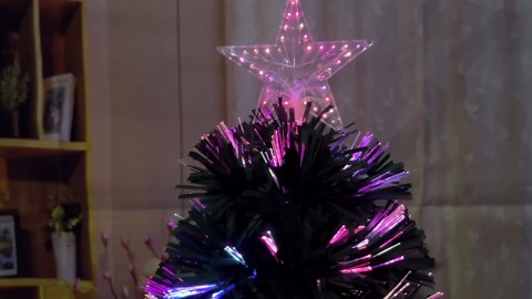 24inch Green Fiber Optic Christmas Tree,Pre-Lit Artificial Mini Christmas Tree, Tabletop Small Xmas Tree with Stars Holiday Home Decorations