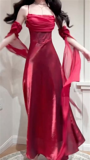 TheWildflowerShop | Shimmering like an ethereal dress…❤️ Claudine Elegant Scarlet Evening Dress with Detachable Sleeves #dressoutfit #dress #girlsoutfit... | Instagram