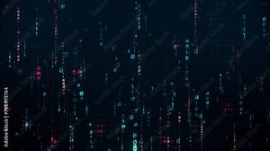 3D Falling Digital Binary Code Numbers - Loop Artificial Intelligence Technology Background