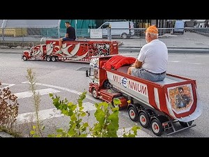 Modeltruck Peterbilt and Scania with Dad and Son