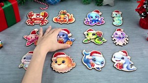 PETCEE Beach Ornaments for Christmas Tree - 12Pcs Wooden Beach Ornaments Hanging Decorations Cute Sea Animals with Santa Hat Coastal Christmas Ornament Ocean Hanging Decor Cutouts for Xmas Party Gifts