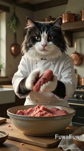【肉汁あふれるハンバーグ】完璧主義な猫シェフFuwaの極上レシピ 🍖🐾 | Juicy Hamburger Steak ASMR #ハンバーグ#猫料理 #CatChef